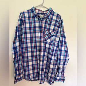 Magellan Men's Classic Fit Plaid Flannel Blue White Peach Size XL